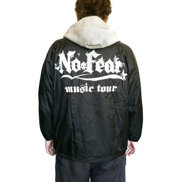 NO FEAR Music Tour windbreaker black hooded snap front jacket Size Large NEW - Picture 1 of 6